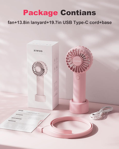 Handheld Fan Mini Portable Fan USB Rechargeable Battery Fan 3 Speeds Powerful Personal Fan Cute Small Cooling Fan with Base Lanyard for Eyelash Ma...
