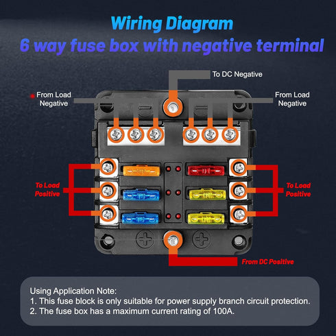 Geloo 12V Fuse Block for Boat, 6 Way Marine Fuse Block with LED Indicator, ATC/ATO Waterproof Blade Fuses Box, 6 Circuits Boat Fuse Panel for Mari...