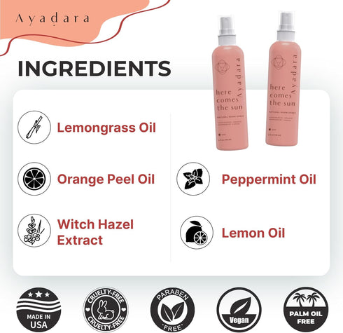 Natural Room Spray | Refreshing Citrus Air Freshener for Home & Office | Witch Hazel, Lemongrass, & Peppermint Oil Room Deodorizer Spray | Nature-...