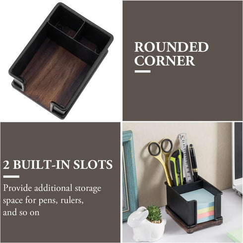 MyGift Modern Industrial Matte Black Metal Office Stationery Organizer with Sticky Note Holder, 2 Pen Storage Compartments and Rustic Burnt Solid ...