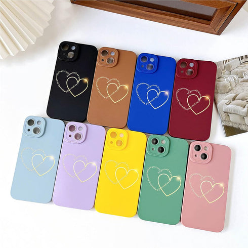 for iPhone 14 Plus Case for Women Girls Cute, Gold Plated Letter Double Heart Case Soft Shockproof, Full Camera Lens Protective Phone Cases for iP...