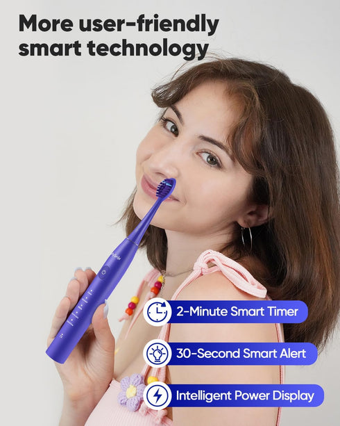MySmile DY156 Electric Toothbrush for Adults, Rechargeable Sonic Battery Toothbrush Portable with 3 Brush Heads, 2 Mins 5 Modes Smart Timer, 45000...