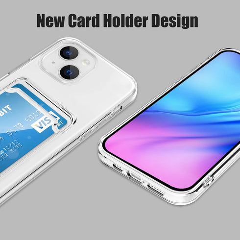 MZELQ Silicone Compatible with iPhone 15 Case, Card Holder Camera Protection Cover + Screen Protector, Card Slot Soft Slim Phone Case -Crystal......