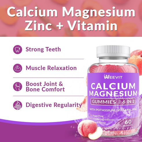 Sugar Free Calcium Gummies 600mg w/Vitamin D3 K2, Potassium, Calcium Magnesium Zinc Gummies for Bone, Muscle & Immune, Algae Calcium Magnesium 2:1...