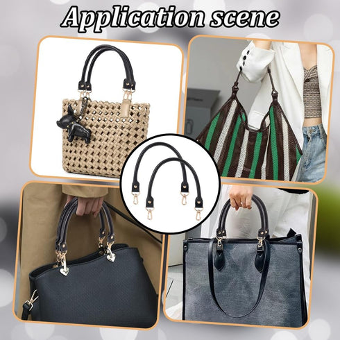 PH PandaHall 2pcs Black Leather Purse Handle 15.7" Purses Straps Bag Replacement Strap Round Handbag Shoulder Bag Strap with Golden Swivel Buckles...
