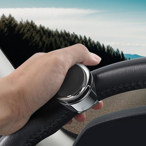 Stainless Steel Steering Wheel Spinner Sport Maneuvering Knob 100% Cow Leather Cover Swivel Suicide Knob Universal Fit for Cars, Trucks, Boats (Bl...