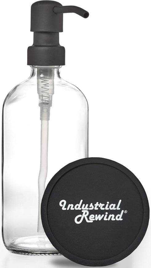 Matte Black Soap Dispenser Pump on Clear 16oz Durable Glass Bottle for Kitchen Sink or Restroom Vanity...
