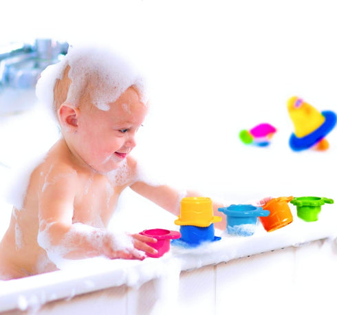 Baby Bath Toy - Beach Stacking Cups for Boys and Girls - Bath Tub Toys for Toddlers and Kids - 8 pcs...