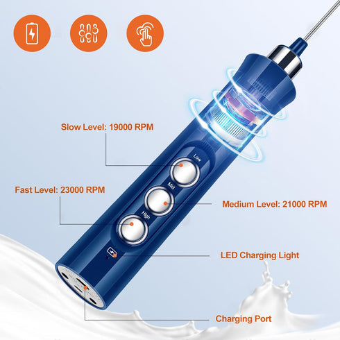 MF02 Rechargeable Milk Frother Handheld Foam Maker with Stainless Whisk for Cappuccino, Latte, Bulletproof Coffee, Keto Diet, Protein Powder, Matc...