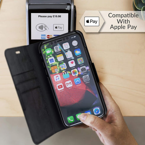 iPhone XR Leather Wallet Case, Crave Vegan Leather Guard Removable Case for Apple iPhone XR (6.1 Inch) - Black...