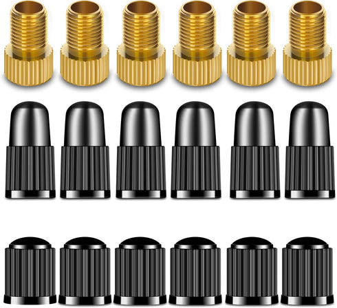 6Pcs Presta Valve Adaptor and 12Pcs Bike Tire Caps, Convert Presta to Schrader,French/UK to US, Inflate Tire Using Standard Pump or Air Compressor...