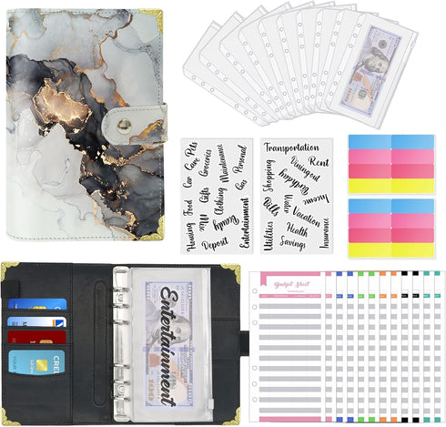 Budget Binder with Zipper Envelopes, A6 Money Saving Binder with Cash Envelopes for Budgeting, Money Bill Organizer for Cash, Budget Planner for S...