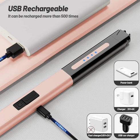 VEHHE Candle Lighter, Electric Lighter Rechargeable with Safety Lock and LED Battery Display, USB Long Lighter for Candle, Windproof & Flameless A...