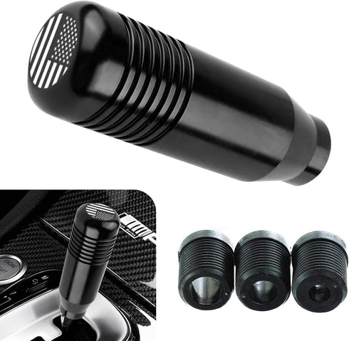 Pack-1 Manual Car Shift Knob with 0.31In/0.39In/0.47In (8mm/10mm/12mm) Adapters, Personalized American Flag Design, Universal 3.34In Waterproof Me...