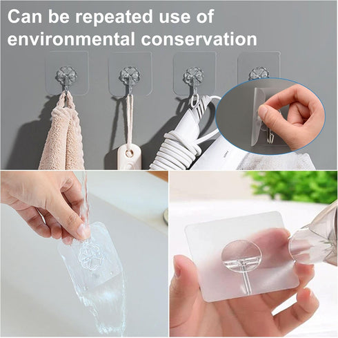 Wall Hooks 33lb(MAX) Heavy Duty Self Adhesive Hooks 10 Pack,Waterproof and Oilproof,Transparent Seamless Hooks Strong,Suitable for Bathroom Kitche...