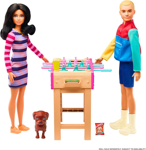 Barbie Mini Playset with Pet, Accessories and Working Foosball Table, Game Night Theme, Gift for 3 to 7 Year Olds...