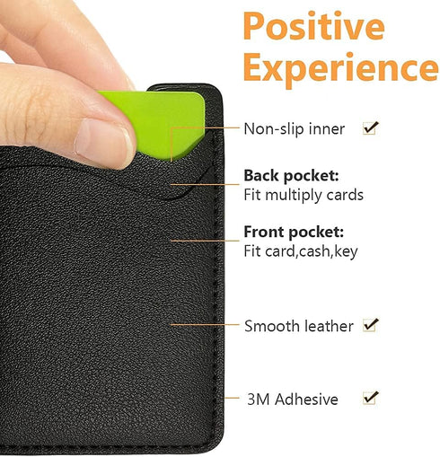 Phone Card Holder, Leather Phone Wallet Stick On, Card Holder for Back of Phone Credit Card Holder for Phone Case Compatible with Most of Cell Pho...