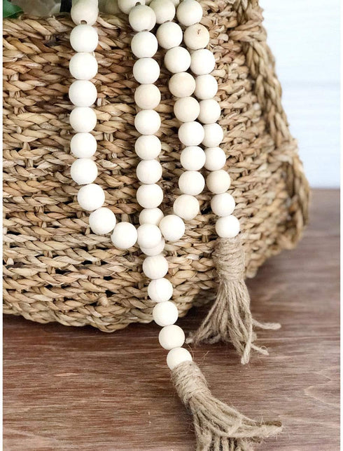 PINSUKO Natural Wood Bead Garland Set with Tassels, Farmhouse Beads, 57 Inches...