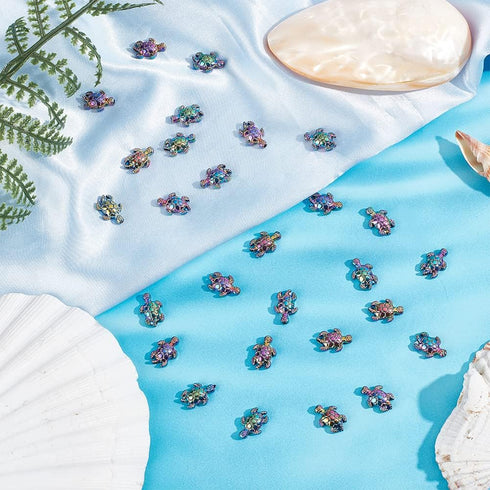 SUNNYCLUE 1 Box 50Pcs Sea Turtle Beads Metal Turtle Charms Tortoise Charm Turtles Beads Summer Hawaii Ocean Animals Loose Spacer Beads for Jewelry...