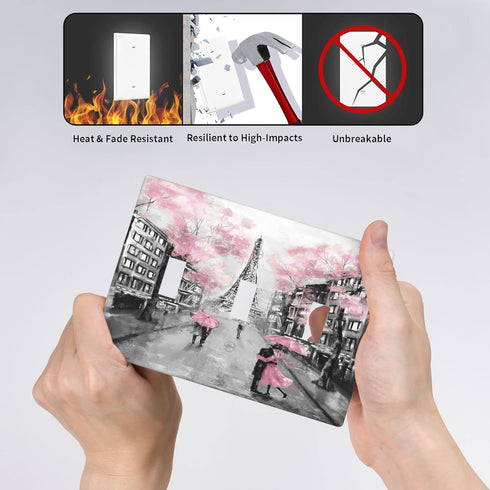 Paris Eiffel Tower Light Switch Cover Triple Toggle Wall Plate 3 Gang Switch Plate Covers Pink Decorative Lightswitch Cover Plate, 4.50 x 6.38 Inc...