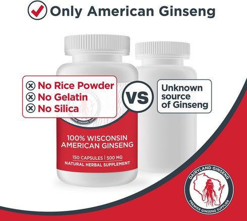 Dairyland American Ginseng Capsules, 75 ct (2000 mg) – Concentrated Wisconsin Ginseng Root Extract – Daily Herbal Supplement for Immune Support...