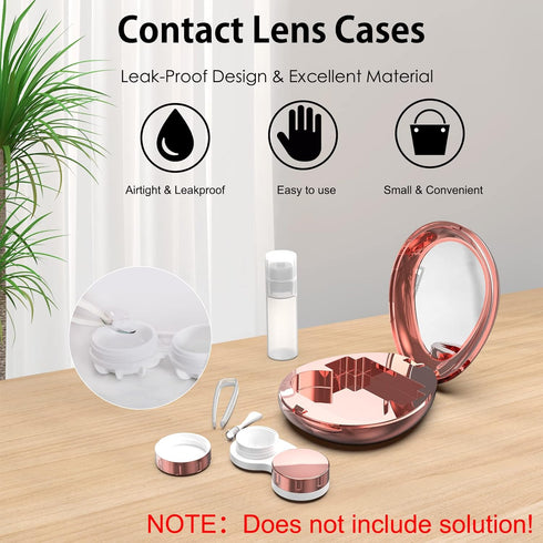 Aukvite Contact Lens Case, Portable Contact Lens Box Kit with Mirror, Travel Contact Len Case Durable Compact Soak Storage Kit with Solution Bottl...