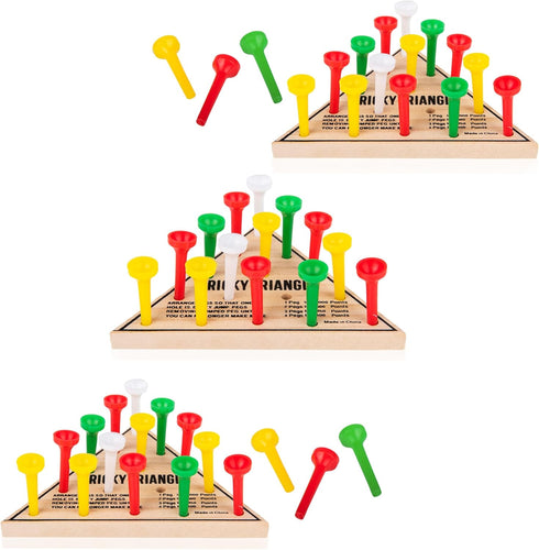 3 Pack - Wooden Triangle Peg Board Game - Retro Mini Travel Game...
