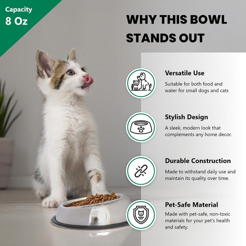 ICONIC PET 8 oz/ 1 Cup Heavy Weight Stainless Steel Elevated High Back Pet Food/Water Bowl with Removable Anti Skid Rubber Ring - Dog/Cat Feeding ...