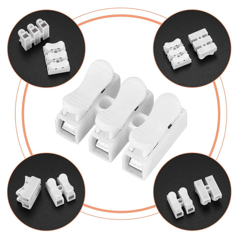 65 Pcs Spring Wire Connectors, Spring Clamp Terminal Cable Clamp Connector, CH-2 Electrical Cable Connectors Block, 2 Pin Push-in Quick Terminal W...