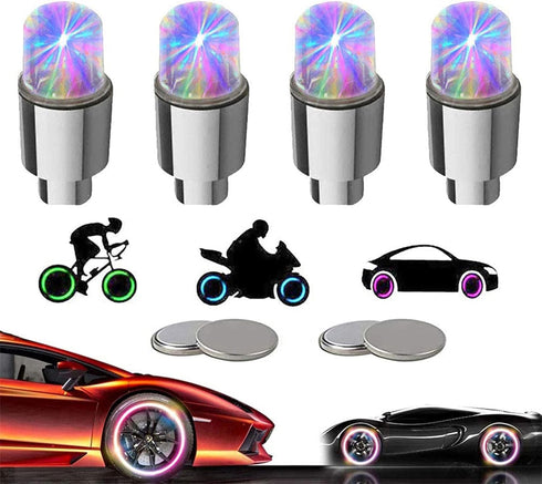 LED Tire Lights for Car 4 Pack Trucks Valve Stem Caps Bike Golf Cart Firefly Wheel Lights Bicycle Motorcycle Tyre Spoke Lights Waterproof for Kids...