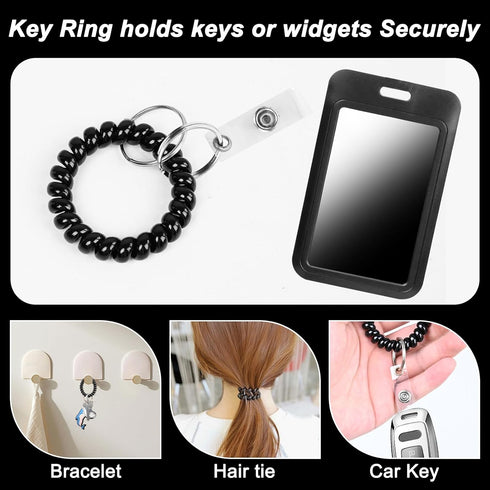 Wrist Coil ID Badge Holder with Card Strap & Key Ring?Plastic Stretchable Spring Spiral Wristband Keychain?Wristlet Cruise Ship Cards Holder,for G...