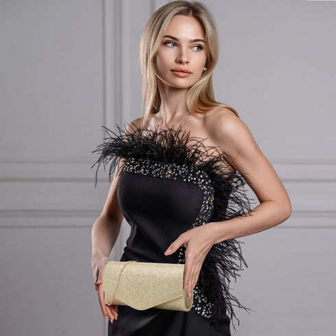 Clutch Purse Jewelry Set for Women Evening Bags Silver Gold Rhinestone Crystal Necklace Earrings Bracelet Set Formal Wedding Bridal Accessories Je...
