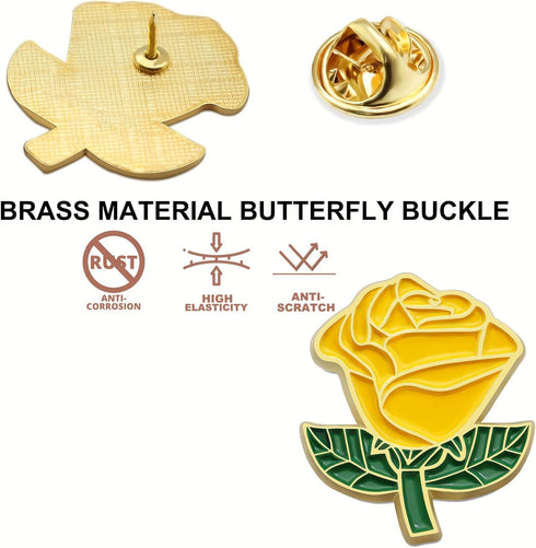 12/50/100Pcs Yellow Rose Pins Bulk 1.2“ -Valentine's Day Flower Enamel Lapel Pin Brooch Badge Gifts For Men Women Clothes Bags Hats...