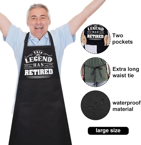 This Legend Has Retired Apron Funny BBQ Apron with 2 Pockets Waterproof Dad Cooking Apron for Cooking Grilling Kitchen, Retirement Gifts for Men W...