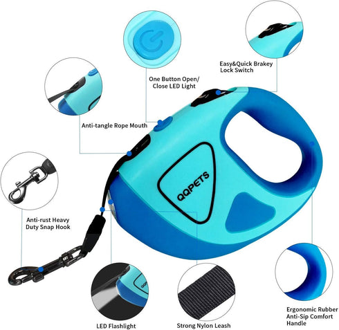 Retractable Dog Leash with LED Flashlight, 16 ft Dog Safety Walking Leashes for Small Medium Large Dogs up to 110 lbs,Tangle Free, Anti-Slip Comfo...