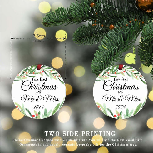 ZUNON Christmas Ornaments 2024 Our First Christmas as Mr & Mrs Couple Married Wedding Gifts Bridal Shower Gifts Decoration 3" Ornament (Green Mr &...