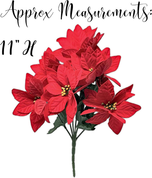 BANBERRY DESIGNS Poinsettia Picks - Set of Poinsettias Stems - 7 Red Christmas Flowers Each - 11" H - Poinsettia Flower Bunch for Decorations - Ho...