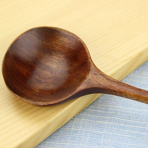 Long Spoons Wooden, 5 Pieces Korean Style 10.9 inches 100% Natural Wood Long Handle Round Spoons for Soup Mixing Stirrer Kitchen Tools Utensils, F...