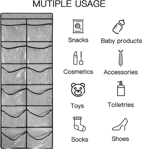 Clear Crystal 1 Pack 12Pockets Large Hanging Shoe Organizer Over The Door Shoe Rack for Closet Door Storage Shoe Holder Hanger, 4Hooks, Grey (59''...