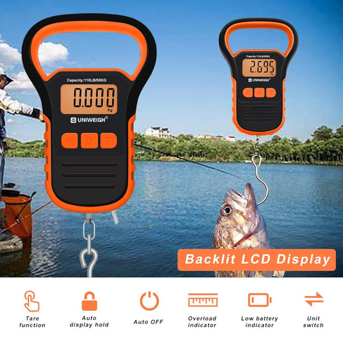 Digital Fishing Scale with Lip Gripper,Tape and Ruler,110lb/50kg Postal Hanging Luggage Scale with Hook?Waterproof Handing Scale for Home and Outd...