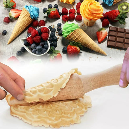 2Pcs Ice Cream Cone Molds, Reusable wooden Cream Horn Molds Waffle Cones Pizzelle Roller Egg Roll DIY Mold for Kitchen Cooking and Baking...