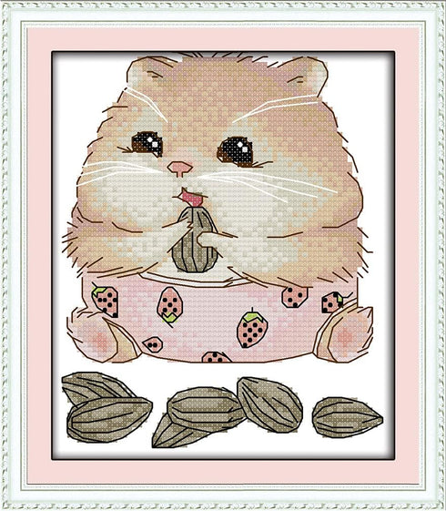 Amiiba Stamped Cross Stitch Kits, Nut Cute Animal Hamster DIY 11CT 8.6x9.8 inch (Hamster)...