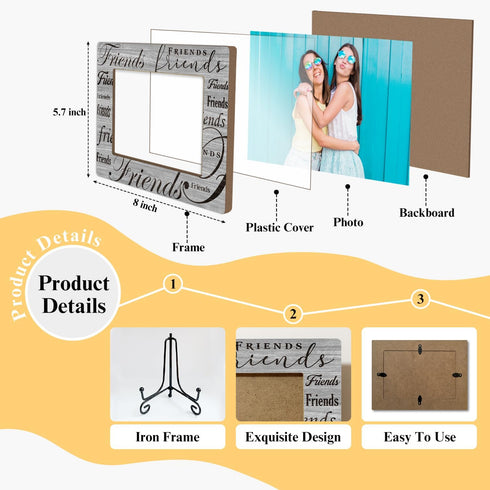 Wooden Photo Frame Friendship Gifts for Friends Bestie Woman BFF, Wooden Photo Frame with Iron Stand for Tabletop or Desktop Display, Home Table D...