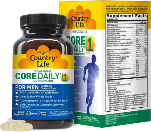 Country Life Core Daily-1 for Men - Multivitamin with Probiotics, Saw Palmetto, Pumpkin Seed Extract, and Coenzymated B Vitamins - Gluten-Free and...
