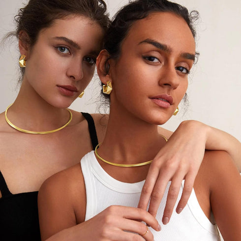 XinNuoShangMao Fashion Must-have Stainless Steel Gold Plated Metal Plain Cuff Chocker Collar Necklace for Women (golden)...