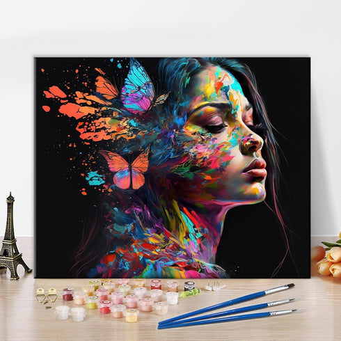 DIY Paint by Number Girl, Abstract Portrait Paint by Numbers for Adults, Colorful Girl Adult Paint by Numbers on Canvas Wall Art, Butterfly Girl P...