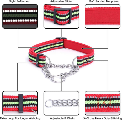 Reflective Martingale Dog Collars, Adjustable Soft Neoprene Padded Breathable Nylon Pet Collar for Puppy, Medium and Large Dogs,Rose Red,S...