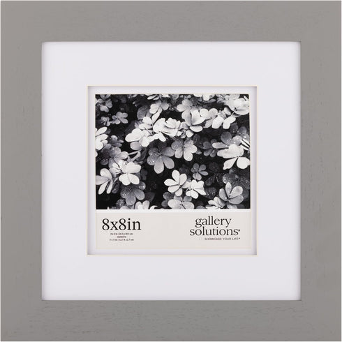 Gallery Solutions - 8"x8" Flat Grey Wall Frame - Double White Mat - Wall/Wall Mount Display - Perfect Fit for 5"x5" Photos - Versatile Mounting Op...