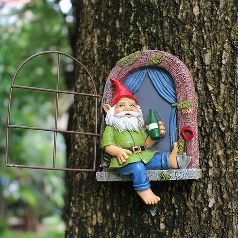 Outdoor Statues Elf Out The Door Tree Hugger, Garden Yard Decorations Tree Sculpture, Garden Gnome Statues, Garden Peeker Yard Art Ornaments, Pati...