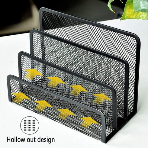 wishacc Folder Holder Desk, 2 Pack Mail Organizer Letter Holder for Desk Metal Mesh with 3 Vertical Upright Compartments...